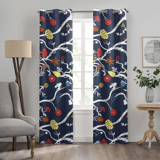 2PC PRINTED CURTAINS WITH LINING - BLUE BLOSSOM
