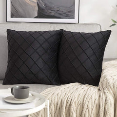 Pack of 2 Velvet Decorative Pin Pleated Square Cushions - 99 Bedding Store