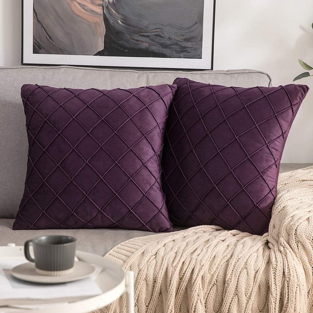 Pack of 2 Velvet Decorative Pin Pleated Square Cushions - 99 Bedding Store