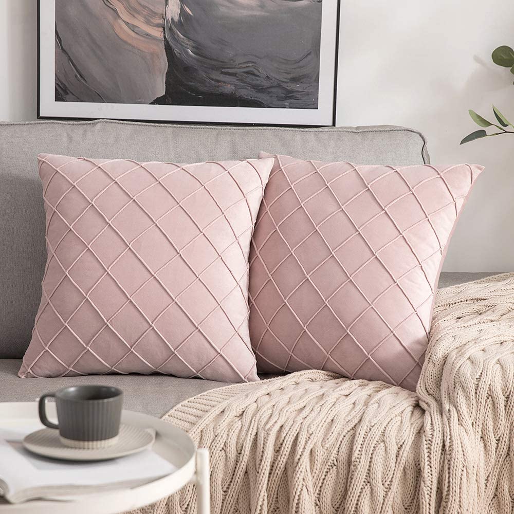 Pack of 2 Velvet Decorative Pin Pleated Square Cushions - 99 Bedding Store