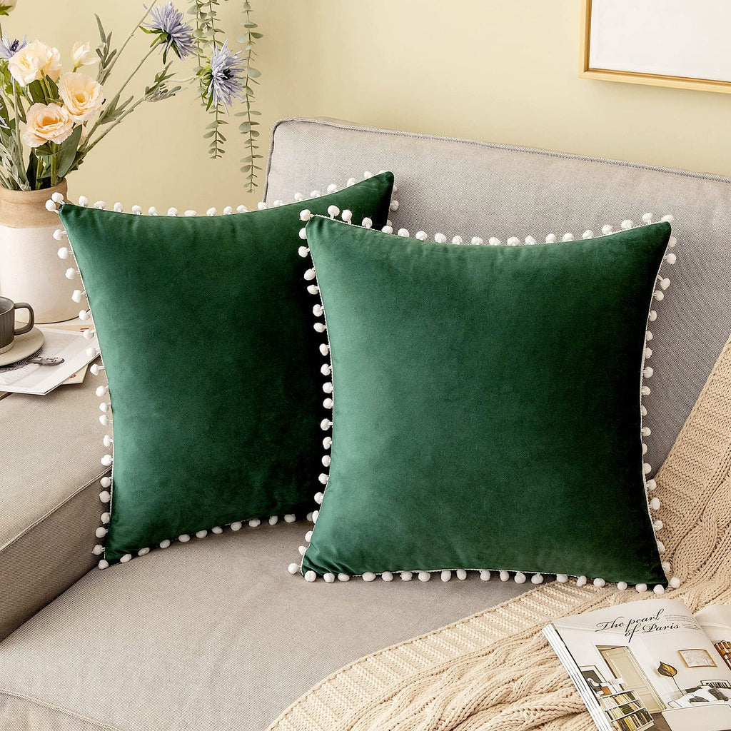 Pack Of 2 Velvet Decorative with Cute Pom - Poms Cushions - 99 Bedding Store