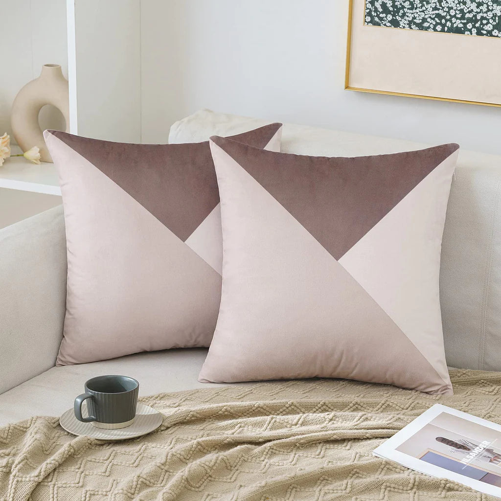 Pack Of 2 Velvet Geometric Patchwork Cushions - 99 Bedding Store