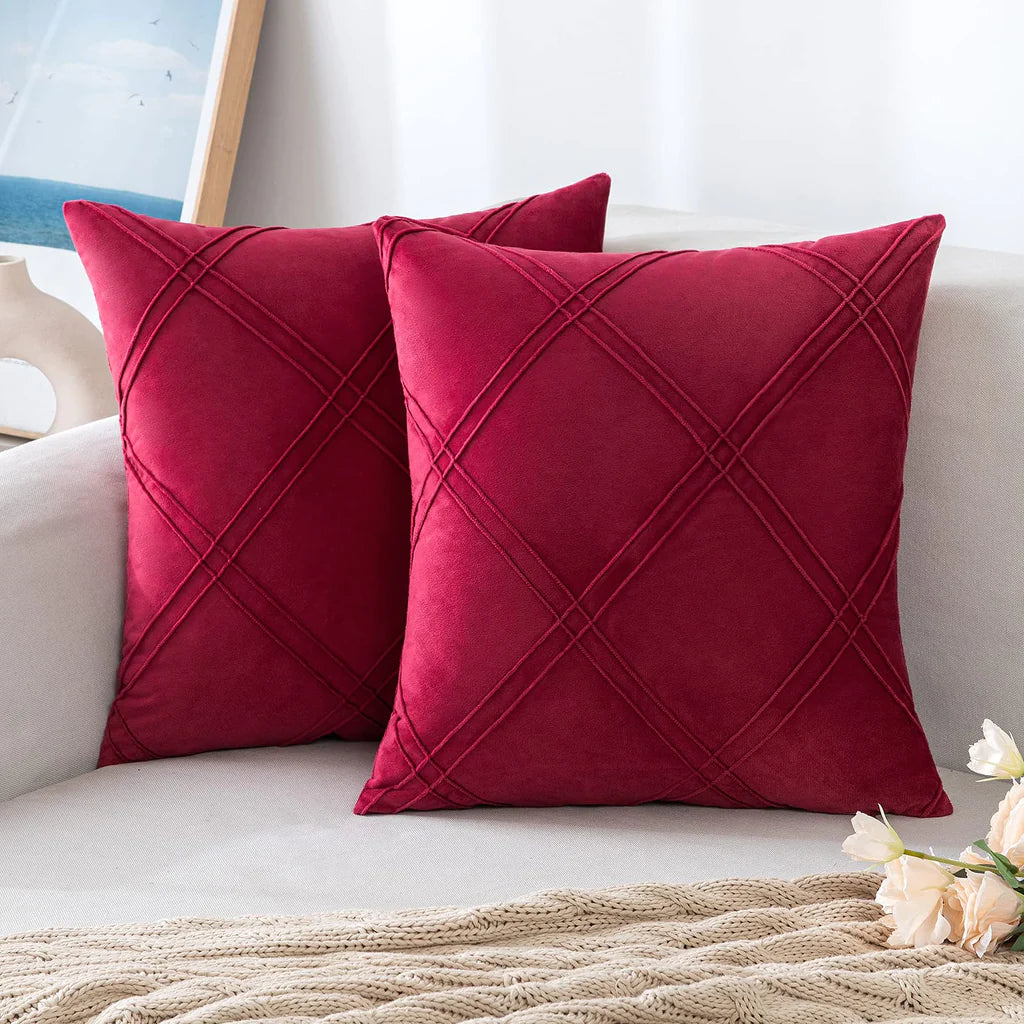 Velvet Decorative Double Cross Pleated Cushions - 99 Bedding Store