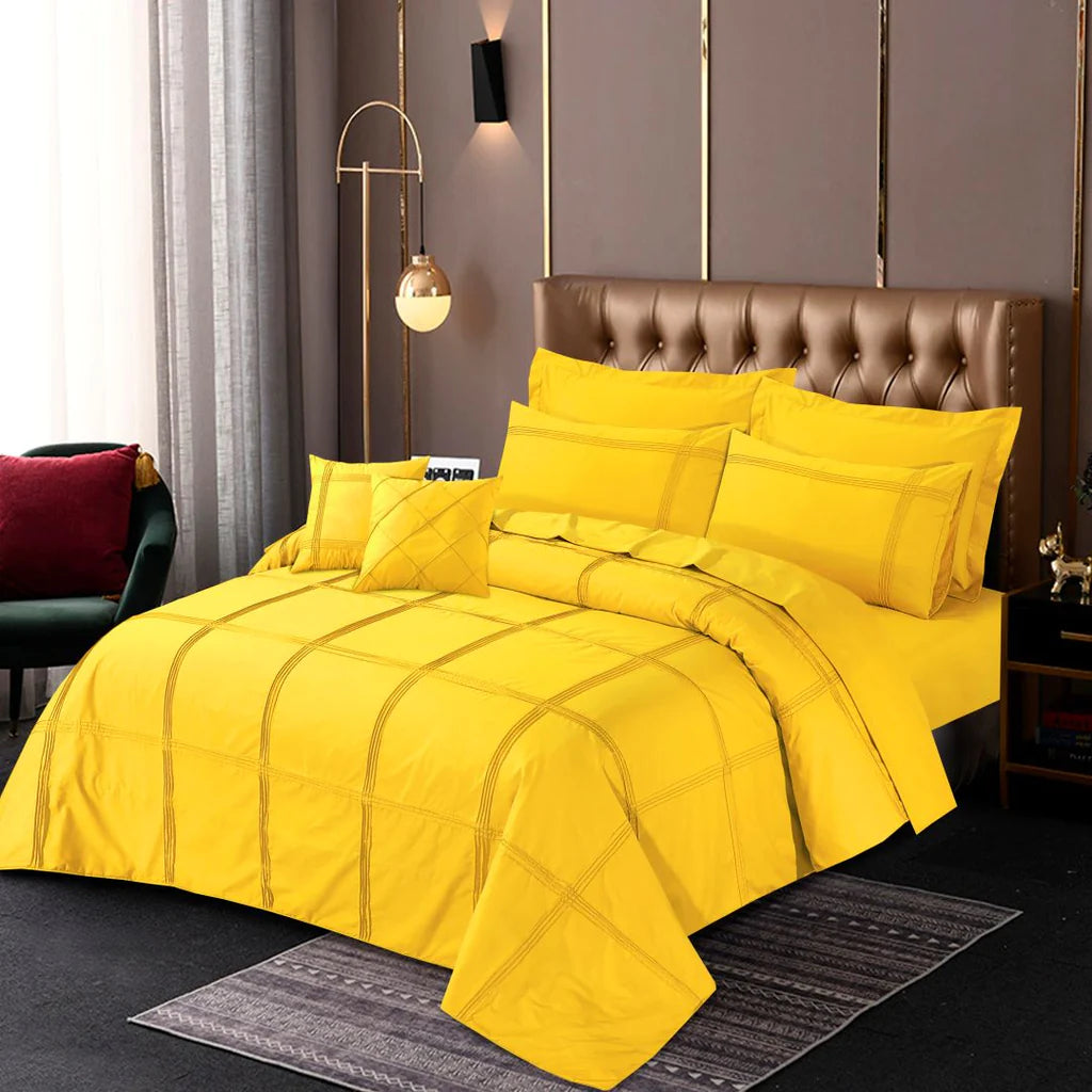 Square Pleated Cotton Quilt Cover Set - Yellow - 99 Bedding Store