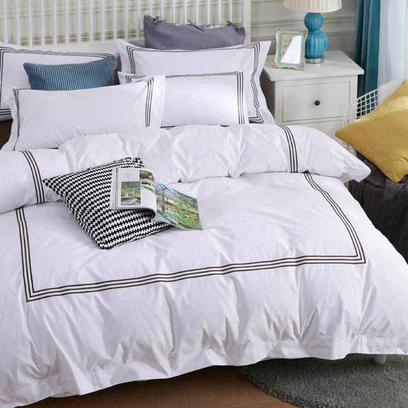 Luxury Cotton Satin Baratta Duvet Cover Set-White with Black Baratta Stitch - 99 Bedding Store