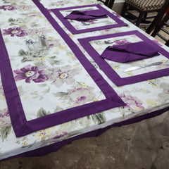Purple Bordered Printed Cotton Reversable Dinning Set - Brookblad Floeral