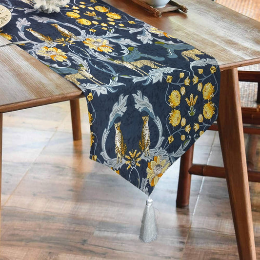 Durable Cotton Satin Printed Table Runner With Tesal -Leopards