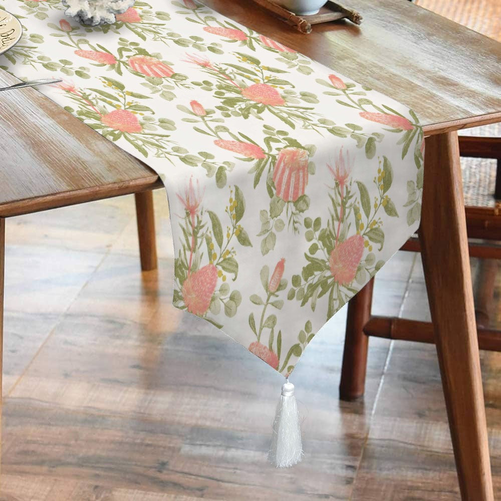 Waterproof Cotton Printed Table Runner With Tasel - Garden Roses - 99 Bedding Store