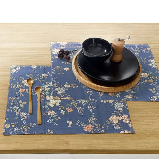 Printed CottonRe Revrsable Dinning Set -Night Garden Blue