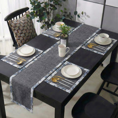 Charcoal Grey Jute Dinning Set With Printed Border-