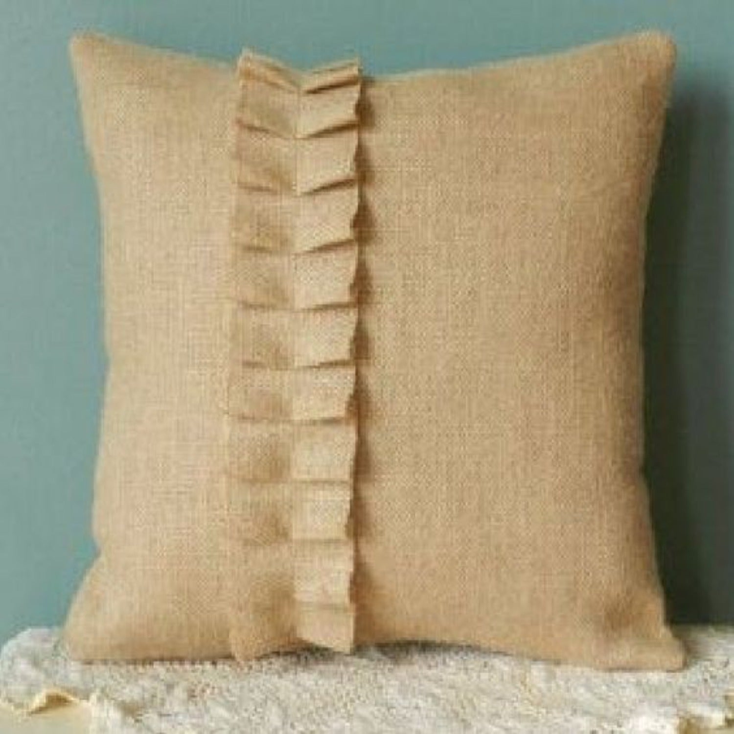 1 pc Beige Foxy Frill Jute Cushion Cover - 99 Bedding Store