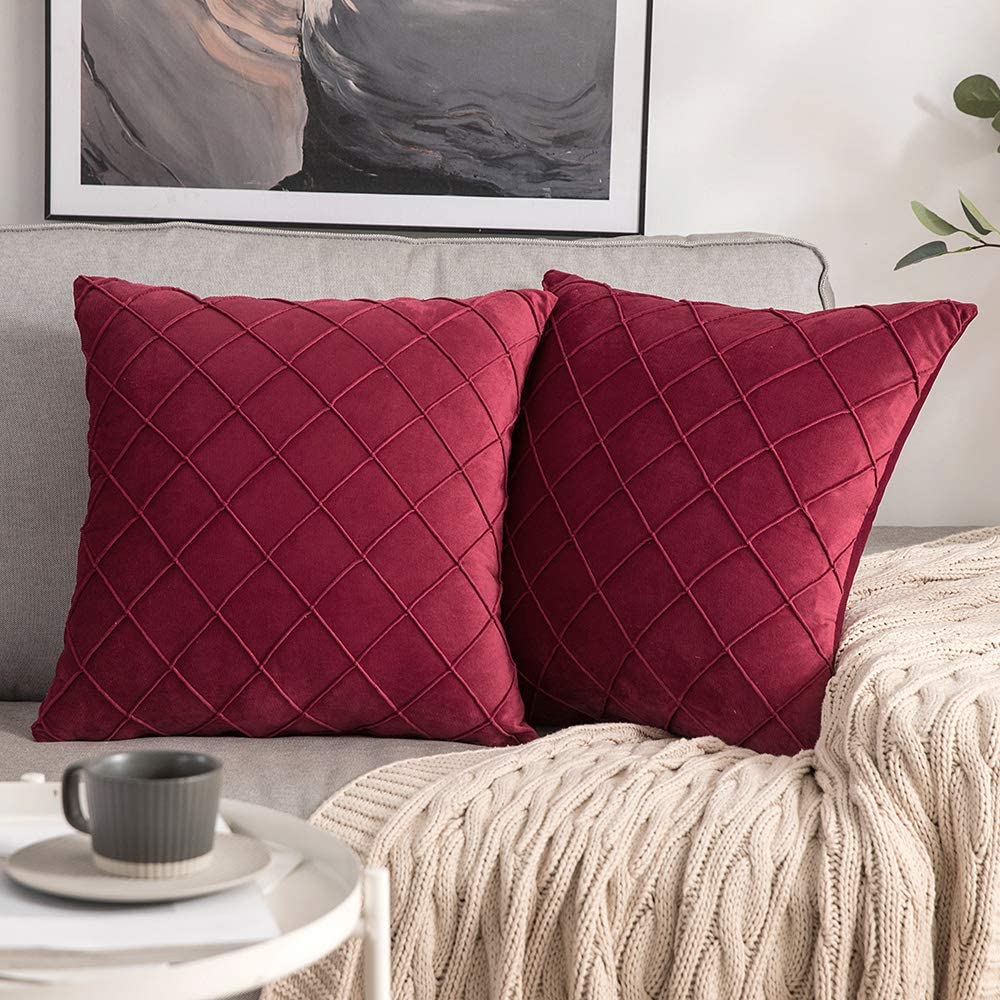 Pack of 2 Velvet Decorative Pin Pleated Square Cushions - 99 Bedding Store