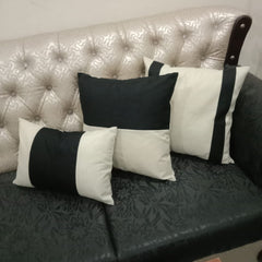 3Pc Soho strip Jute Cushion Cover Set  -Black and offwhite