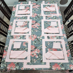 Peach Bordered Printed Cotton Reversable Dinning Set - Flowrence Grey