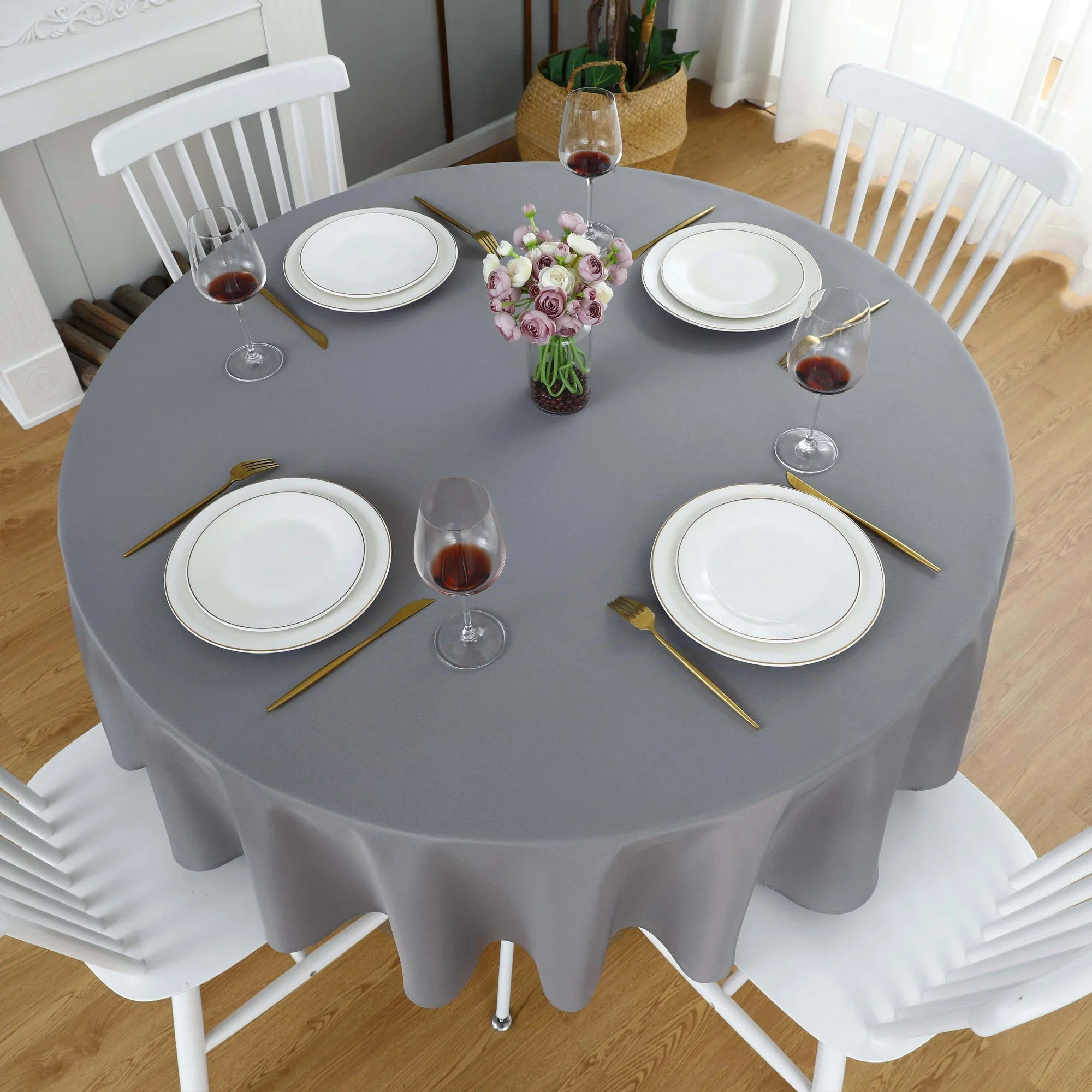 Decorative Cotton Round Tablecloth -Grey