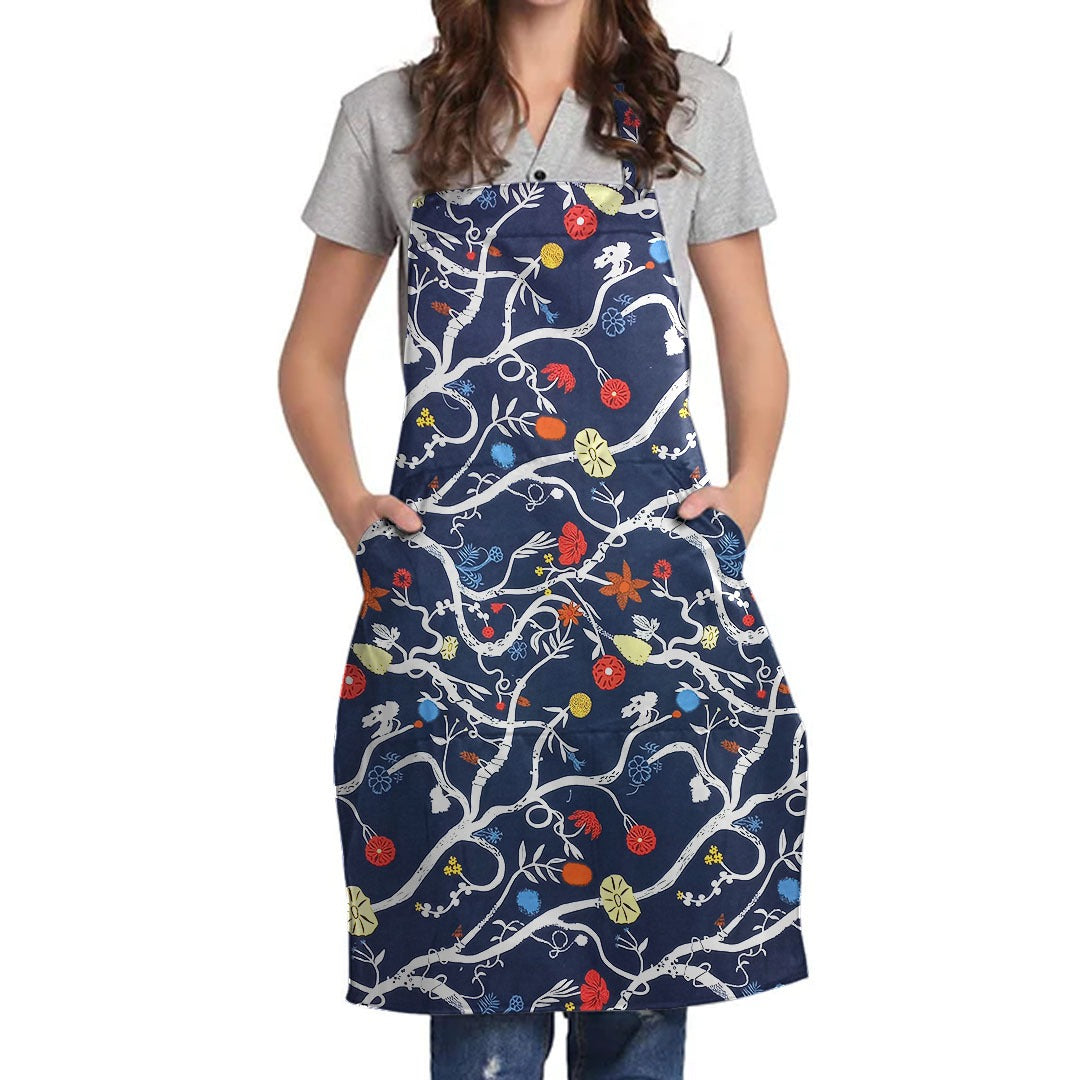 Printed Cotton Apron  - Blue Bells