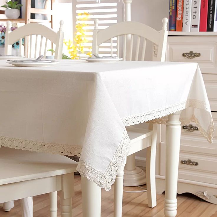 Decorative Cotton Tablecloth  White Wirh Lace