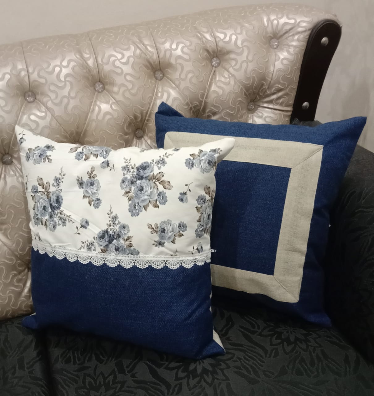 5Pc Blue Enchanted Cushion Cover Set  -Jute cushion