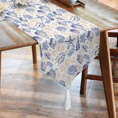 Waterproof Cotton Printed Table Runner With Tesal - Sea Life - 99 Bedding Store