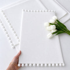 Luxury Cotton Dinning Set With Cute Pom pom - White