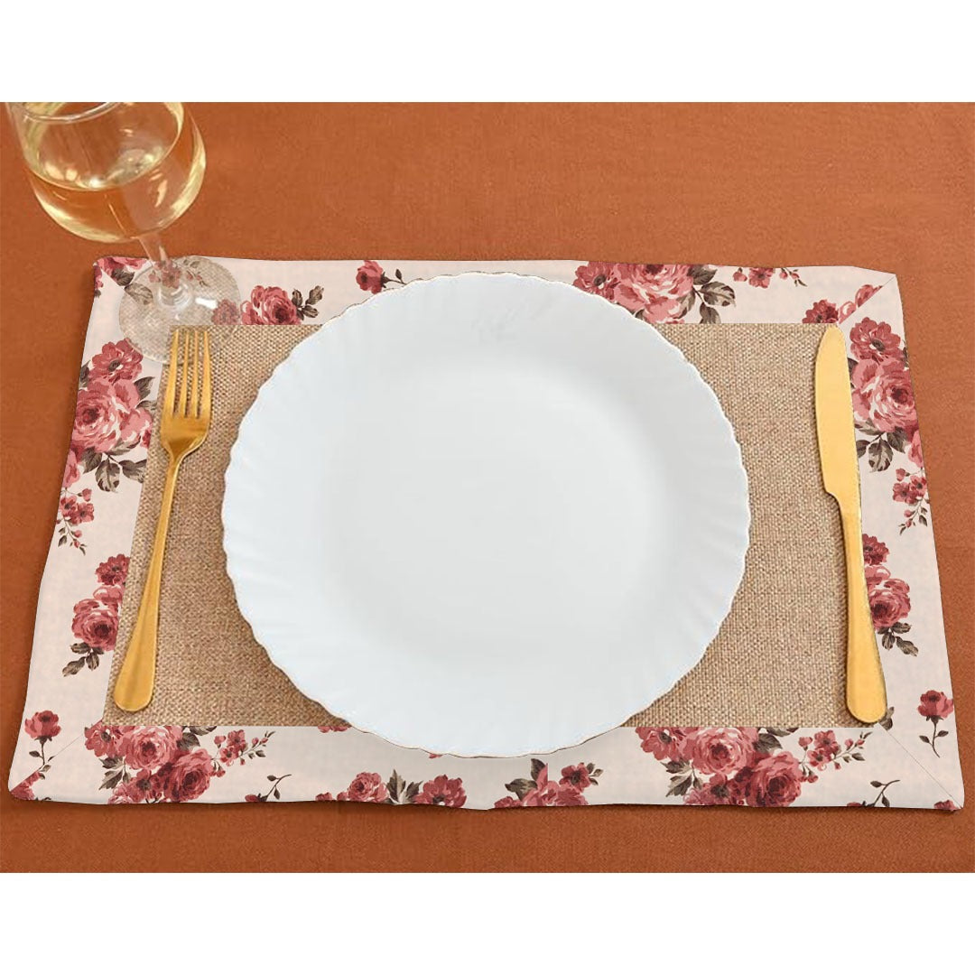 Jute Table Mat Set With border - Rose Garden