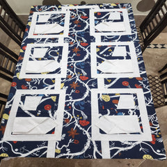 Dove White Bordered Printed Cotton Reversable Dinning Set - Blue Blossom
