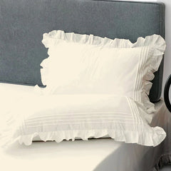 Cotton Fitted Sheet With Frilled Pillow Cover- Off White - 99 Bedding Store