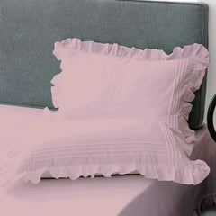 Cotton Fitted Sheet With Frilled Pillow Cover- Pink - 99 Bedding Store