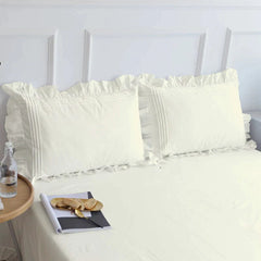 Cotton Fitted Sheet With Frilled Pillow Cover- Dove White - 99 Bedding Store