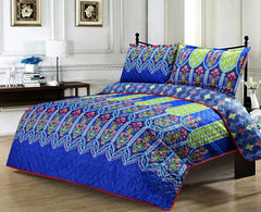 3 PCS LUXURY COTTON PRINTED BEDSPREAD - ELUAMM BLUE - 99 Bedding Store