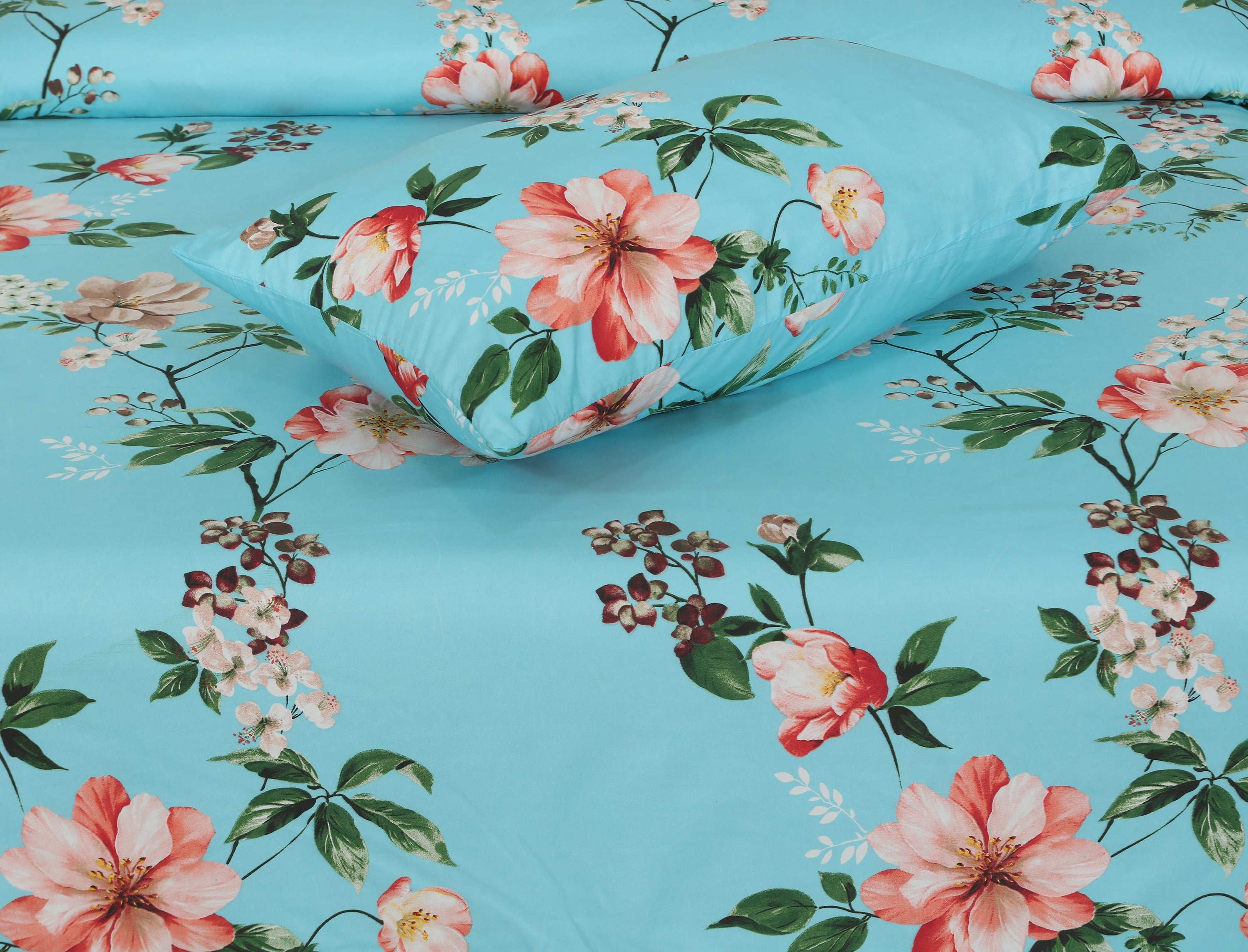 Printed Double Bed sheet Set Rose Garden Blue
