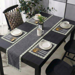Charcoal Grey Jute Dinning Set With Printed Border-