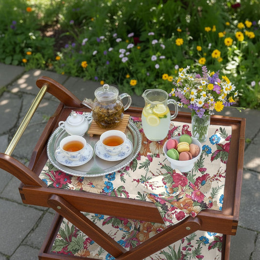 Printed Tea Trolley cover 9 Pcs Set - Jasmin Flowral