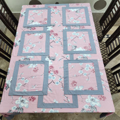 Grey Bordered Printed Cotton Reversable Dinning Set - New Rose Garden