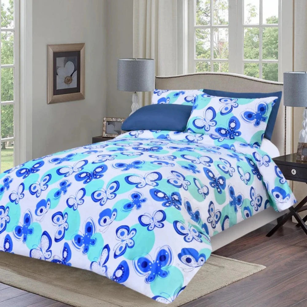 Cotton Printed Double Bed sheet Butterfly Blue - 99 Bedding Store