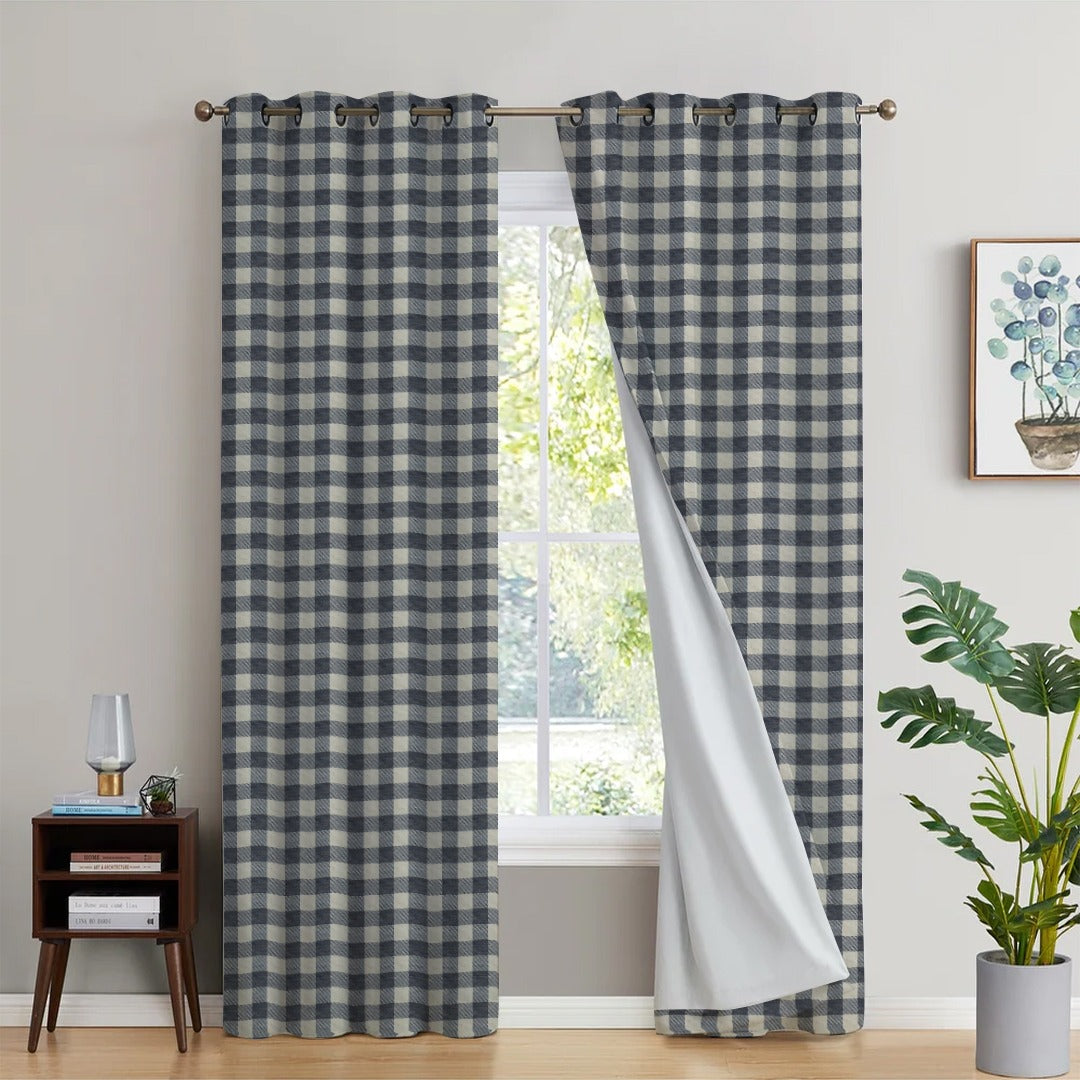 BLACK CHECKED PRINTED BLACKOUT CURTAIN - 99 Bedding Store