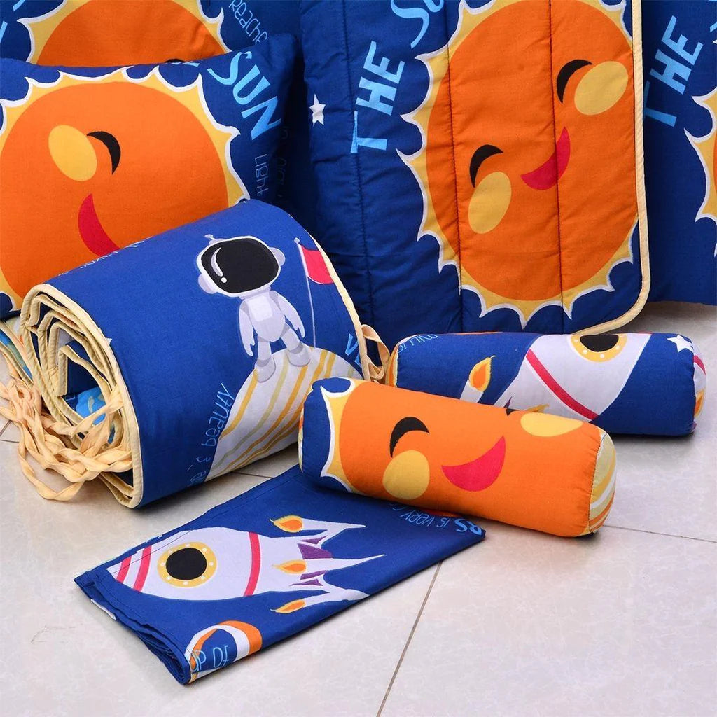 The Sun Reversible Printed Kids Baby Cot Set- Navy Blue - 99 Bedding Store