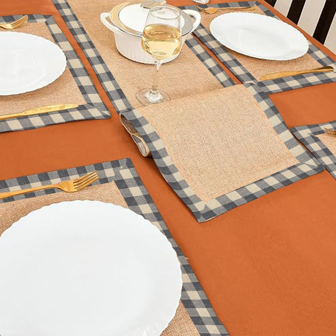 Jute Dinning Set With Border- Black Check