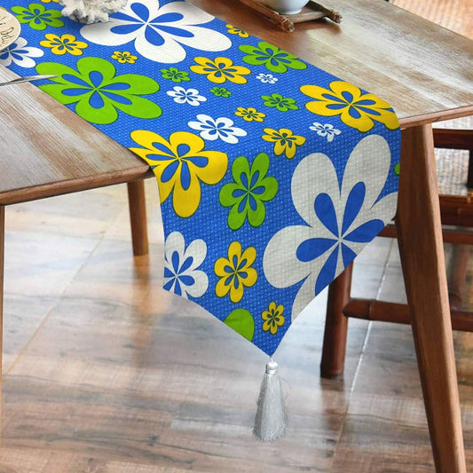 Durable Cotton Printed Table Runner With Tesal - Blue Bells