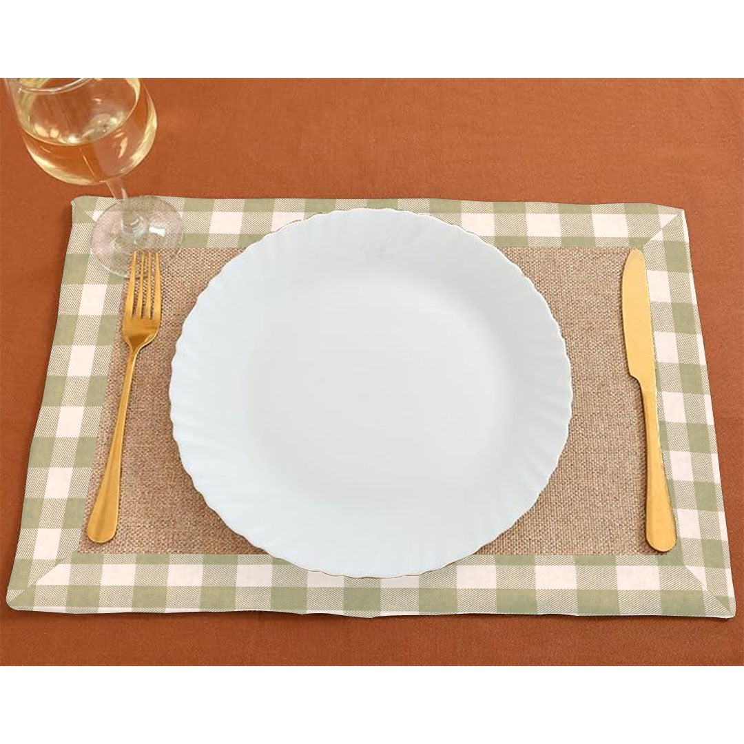 Jute Dinning Set With Border- Green Check