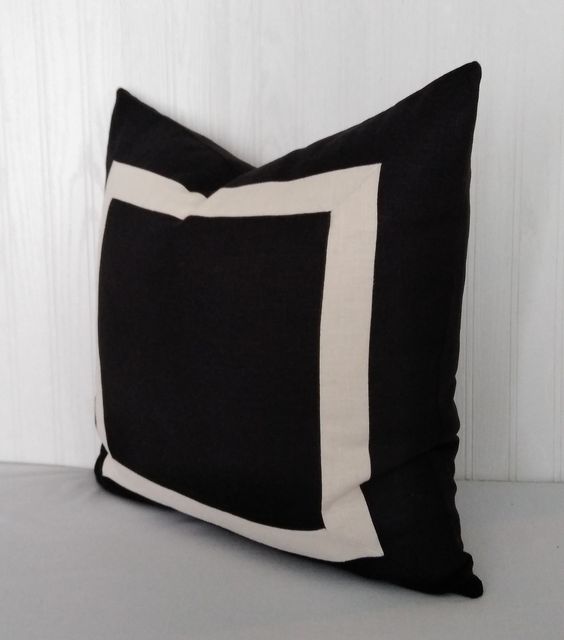 Black Jute Box Strip Decorative Cushion Cover