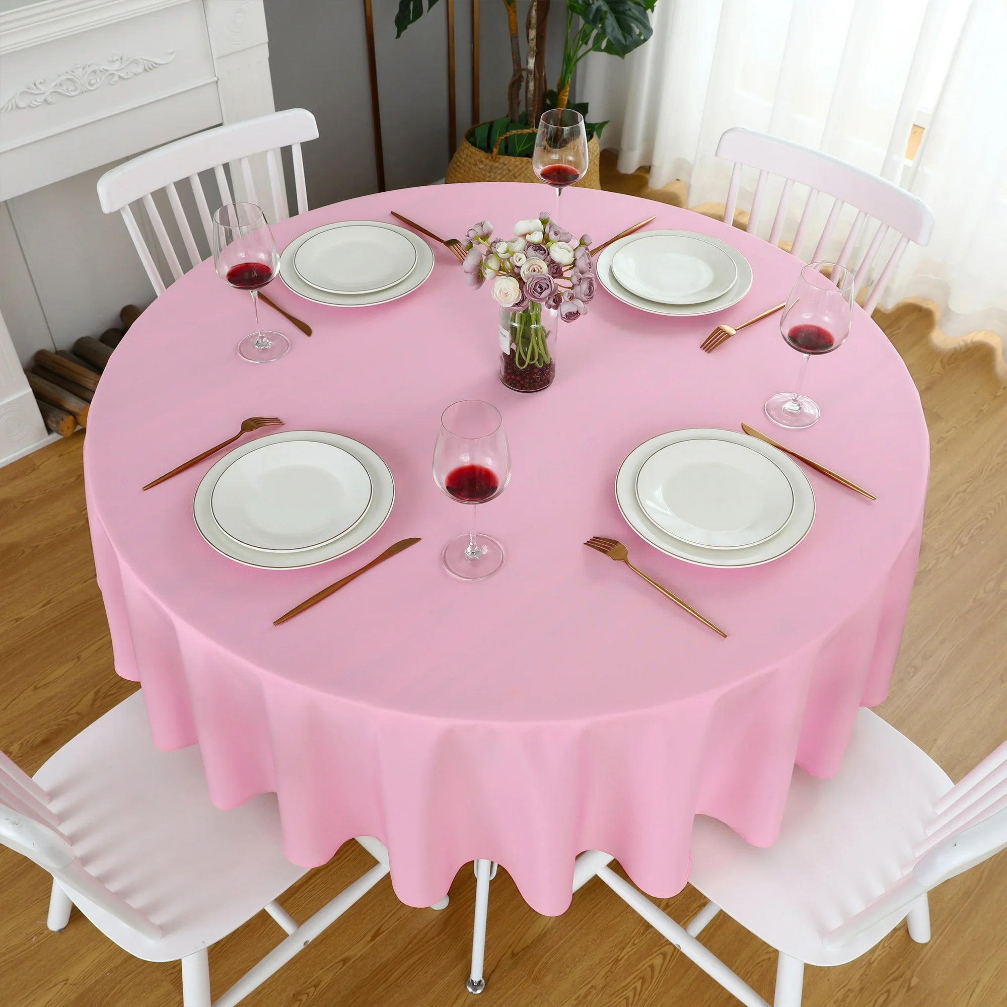 Decorative Cotton Round Tablecloth - Pink