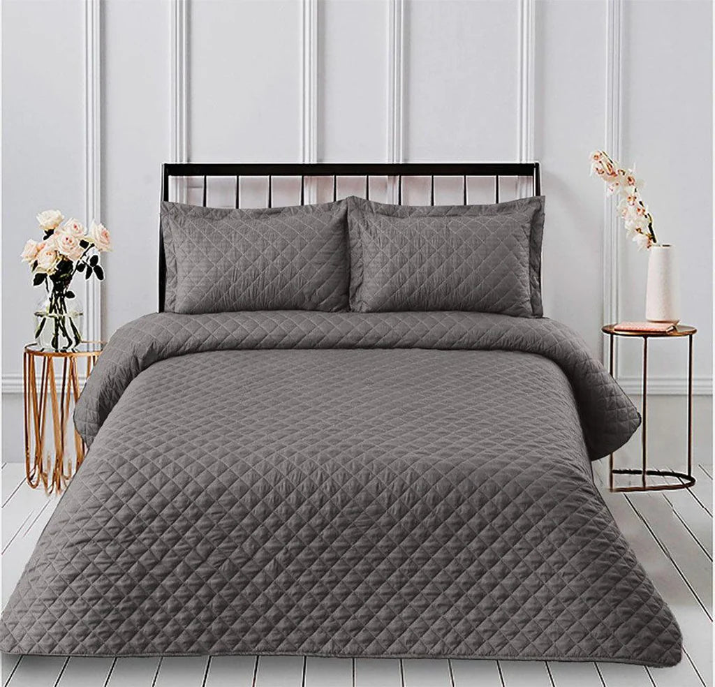 3 PCS LUXURY COTTON SATIN BEDSPREAD - GREY - 99 Bedding Store