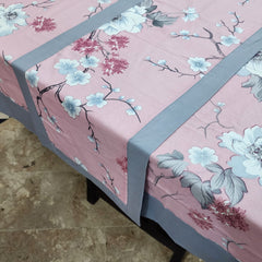 Grey Bordered Printed Cotton Reversable Dinning Set - New Rose Garden