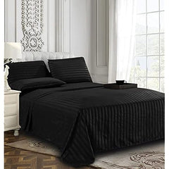 Luxury100% Egyptian Cotton Satin Stripe Duvet Cover Set Black - 99 Bedding Store