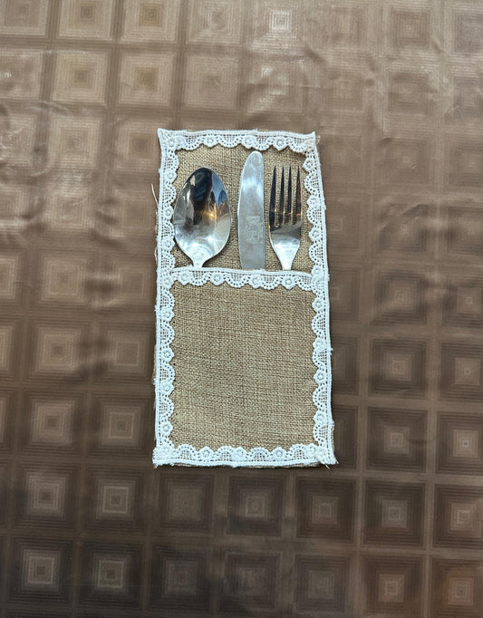 Jute Tolley Mat Set With Cute Lace - Brown