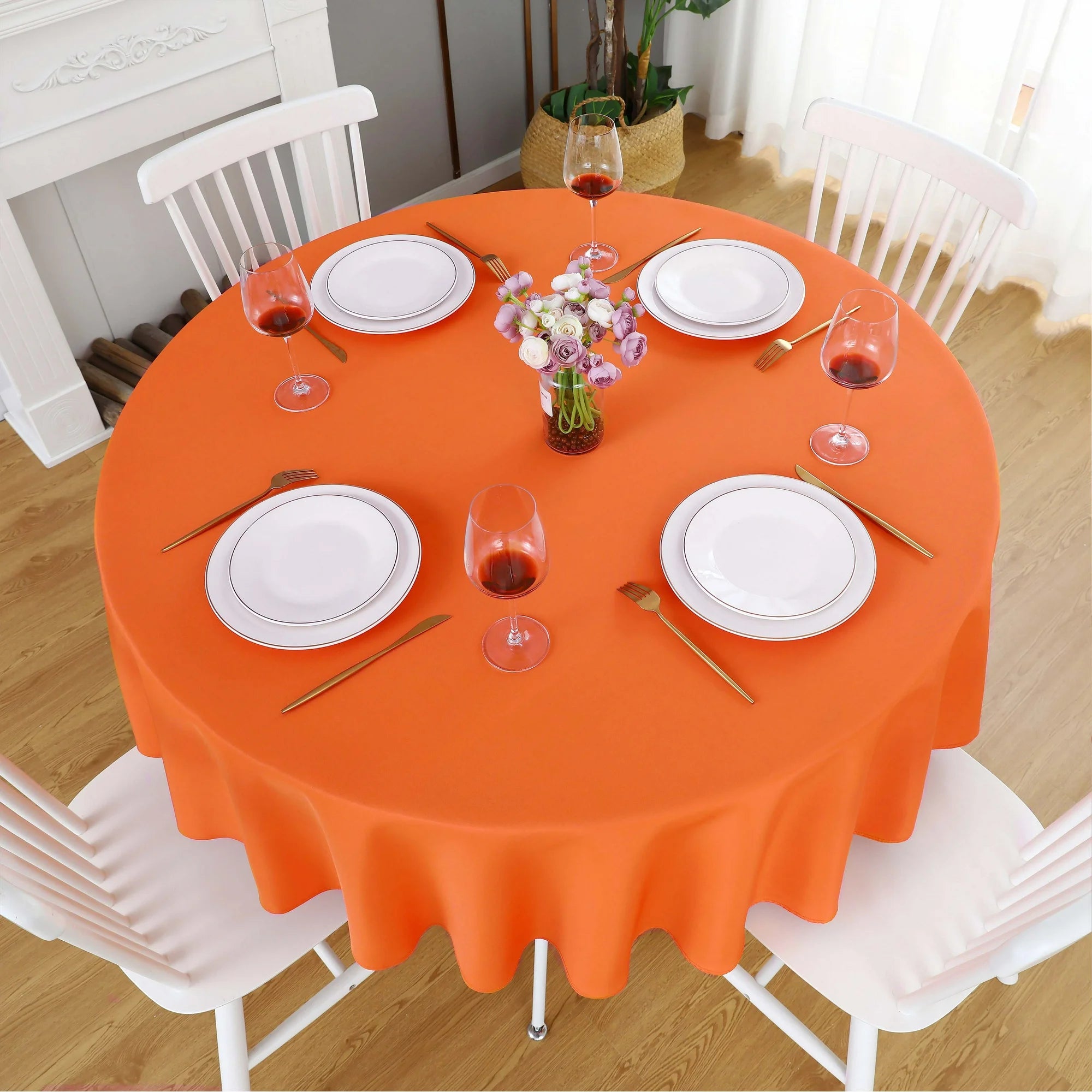 Decorative Cotton Round Tablecloth - Orange