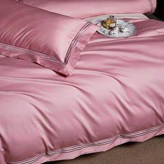 Embroidered Cotton Satin Luxury Baratta Stitch Tetra Line Duvet Set-Pink - 99 Bedding Store