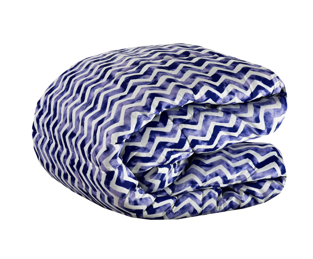 Blue Zigzag Reversible Printed Comforter - 99 Bedding Store