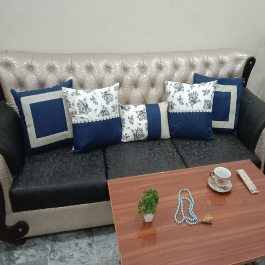 5Pc Blue Enchanted Cushion Cover Set  -Jute cushion